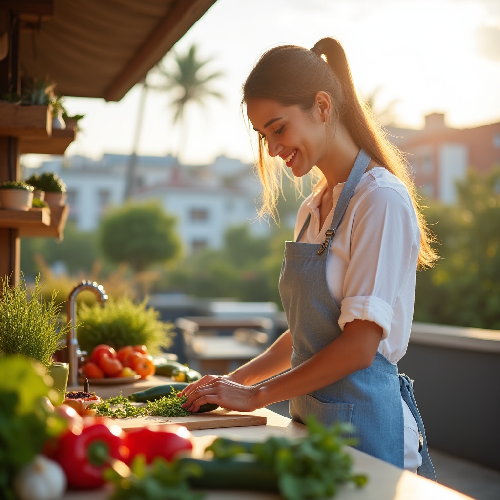 Préparation d'un repas sain avec des légumes frais et des herbes aromatiques